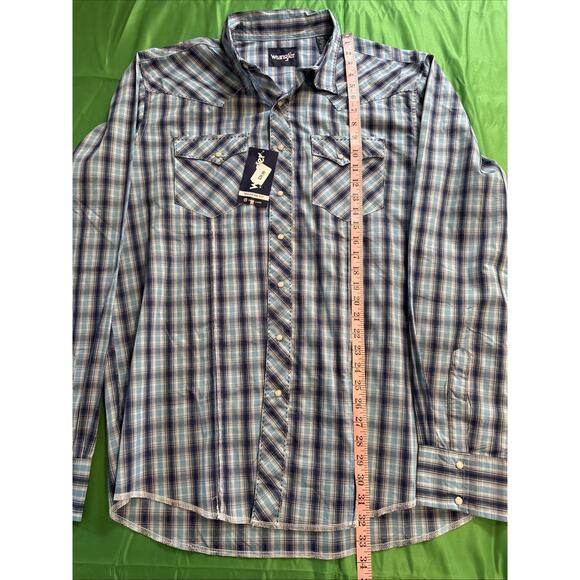 Wrangler Shirt Mens Extra Large Tall XLT Blue Western Pearl Snap - Picture 6 of 10
